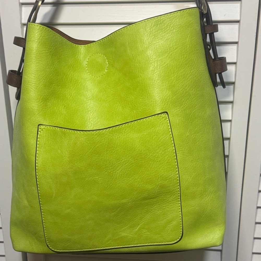 Lime Green Faux Leather Shoulder Bag